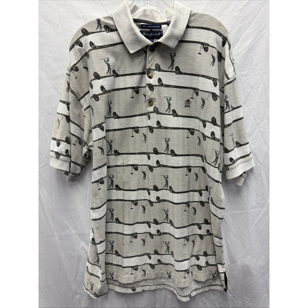 Siegfried Vintage Golf Polo Golfers & Clubs Print 100% Cotton Mens Size‎ XLT
